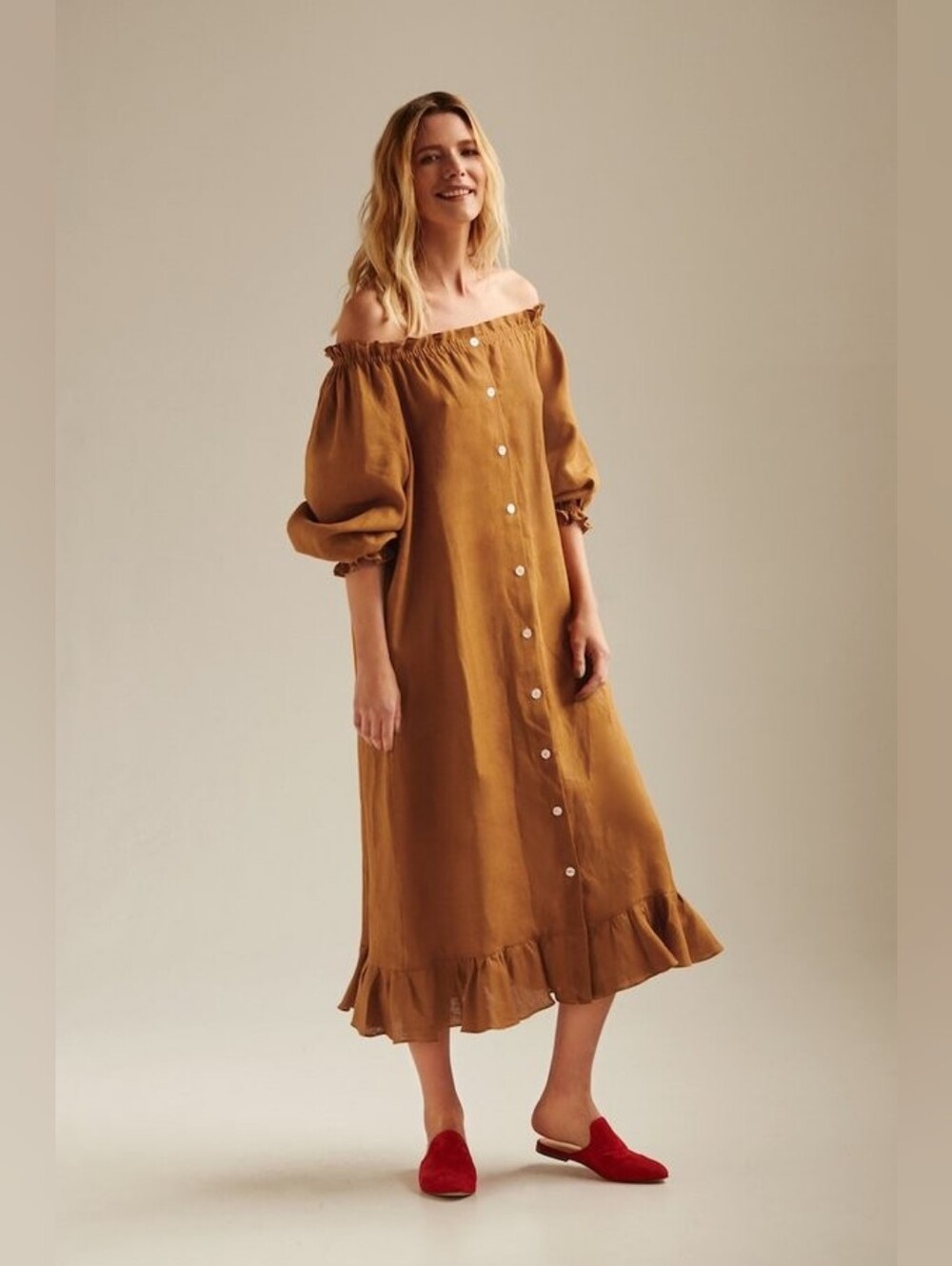 Sleeper 100% linen lounge dress golden brown lagenlook minimalist scandinavian
